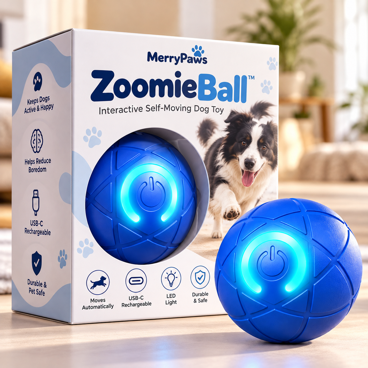 PawBaths Zoomie Ball™ | Self-Rolling Interactive Dog Toy